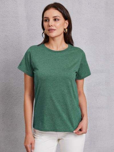 Round Neck Short Sleeve T-Shirt Green Women's T-Shirts - Tophatter Daily Deals