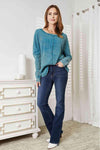 Zenana Full Size Washed Baby Waffle Oversized Long Sleeve Top Blouses - Tophatter Daily Deals