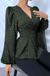 Surplice Neck Leopard Print Side Tie Blouse Blouses - Tophatter Daily Deals