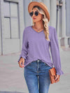 Eyelet V-Neck Flounce Sleeve Blouse Blouses - Tophatter Daily Deals