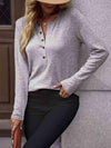 Round Neck Buttoned Long Sleeve T-Shirt Women's T-Shirts - Tophatter Daily Deals