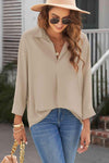 Textured Johnny Collar Three-Quarter Sleeve Blouse Blouses - Tophatter Daily Deals