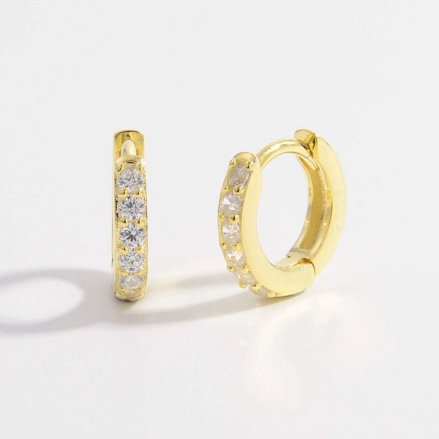 925 Sterling Silver Inlaid Zircon Huggie Earrings Earrings - Tophatter Daily Deals