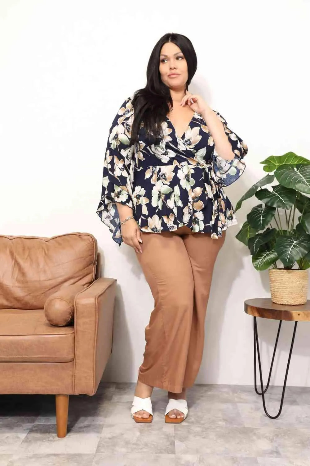Sew In Love Full Size Angel Sleeve Top with Wrap Tie Body Blouses - Tophatter Daily Deals