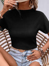 Ribbed Round Neck Short Sleeve T-Shirt Women's T-Shirts - Tophatter Daily Deals