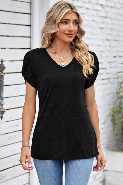 V-Neck Twisted Short Sleeve T-Shirt Women's T-Shirts - Tophatter Daily Deals