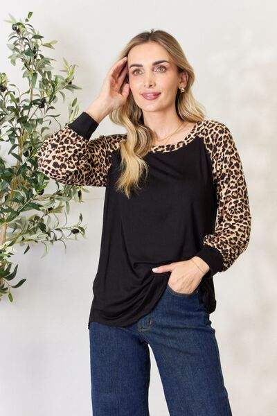 Celeste Full Size Leopard Round Neck Long Sleeve T-Shirt Women's T-Shirts - Tophatter Daily Deals