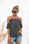 Printed Cold-Shoulder Frill Trim Blouse Blouses - Tophatter Daily Deals