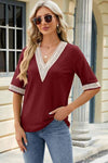 V-Neck Half Sleeve T-Shirt Wine Women's T-Shirts - Tophatter Daily Deals