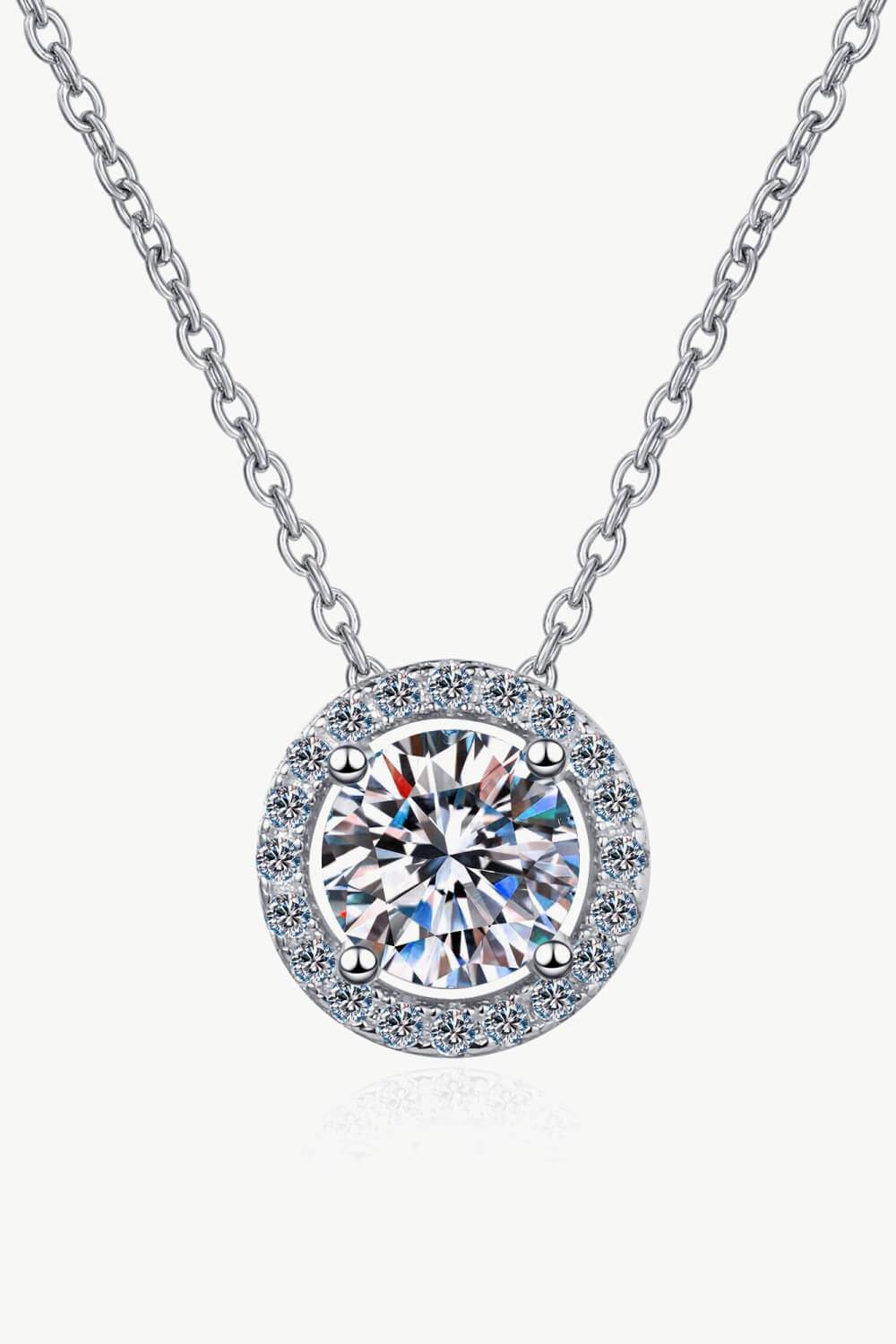 1 Carat Moissanite Round Pendant Chain Necklace Silver One Size Moissanite - Tophatter Daily Deals