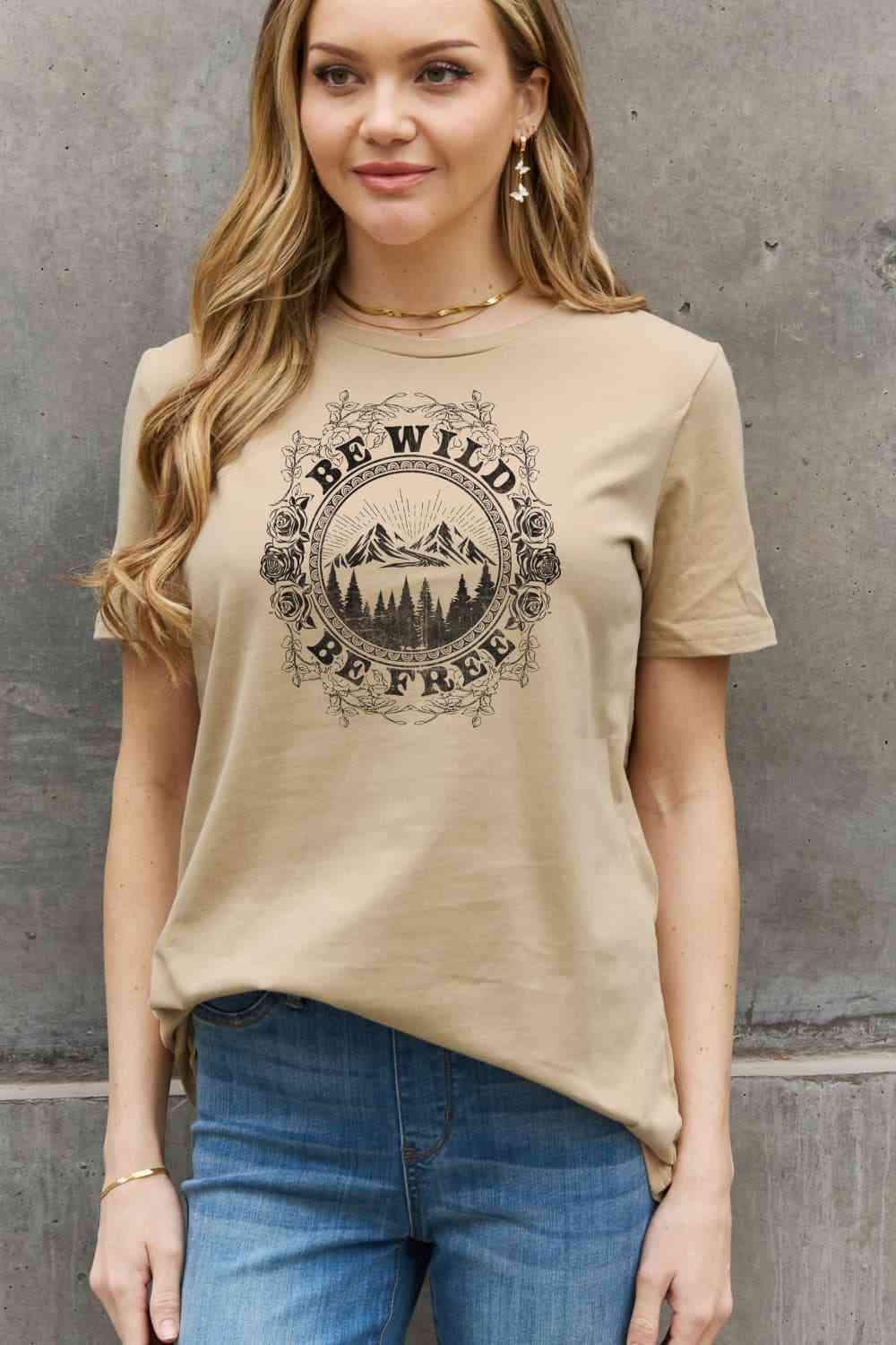 Simply Love Full Size BE WILD BE FREE Graphic Cotton T-Shirt Women's T-Shirts - Tophatter Daily Deals