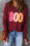 BOO Graphic Thumbhole Sleeve T-Shirt Wine Women's T-Shirts - Tophatter Daily Deals