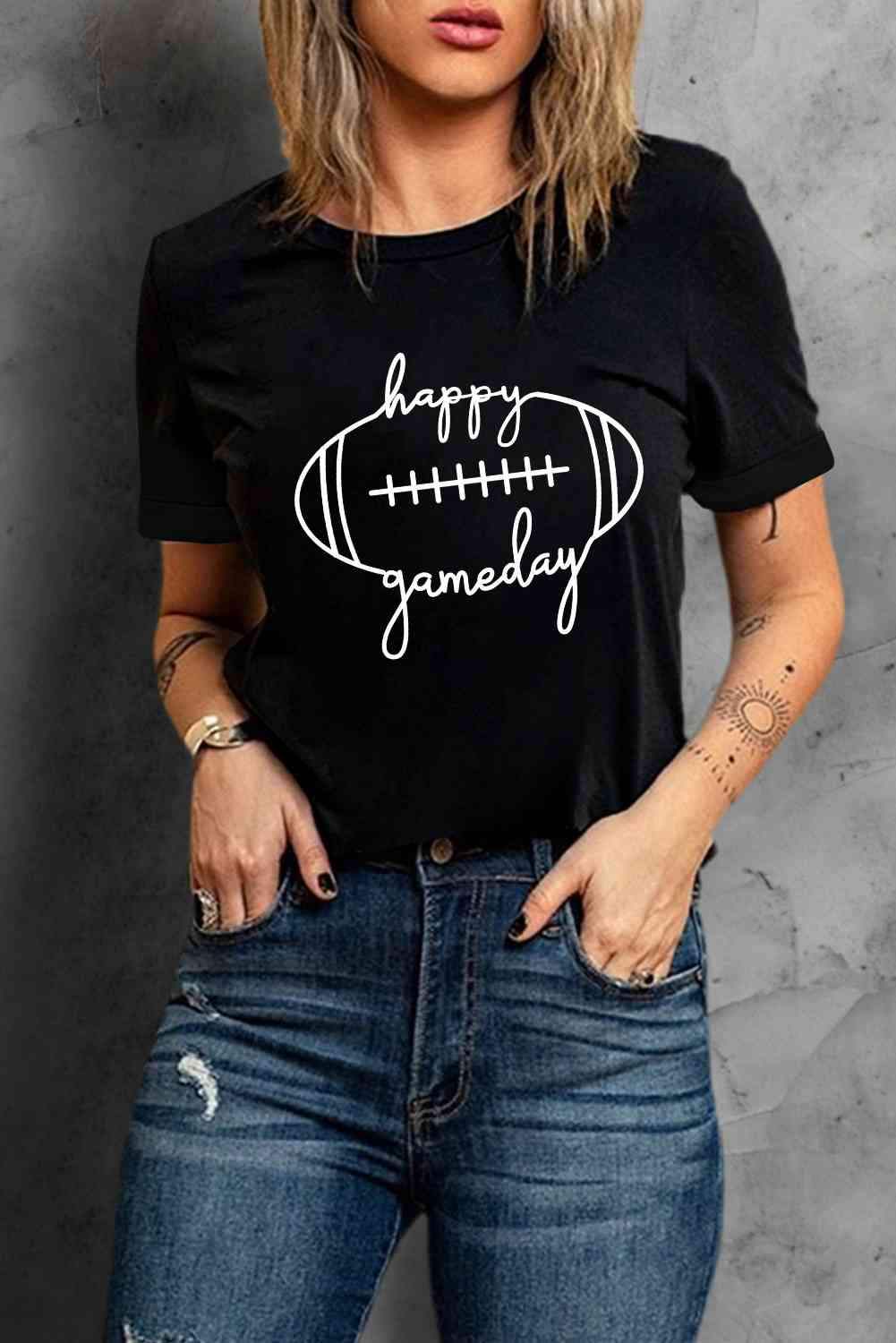 HAPPY GAMEDAY Graphic T-Shirt Black Women's T-Shirts - Tophatter Daily Deals