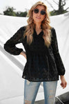 Swiss Dot Frilled Notched Neck Blouse Black Blouses - Tophatter Daily Deals