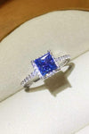 1 Carat Moissanite 925 Sterling Silver Square Ring Blue Moissanite - Tophatter Daily Deals