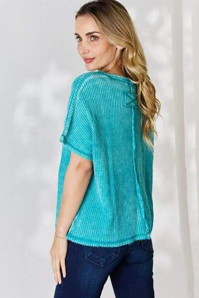 Zenana Oversized Waffle Short Sleeve Top Blouses - Tophatter Daily Deals