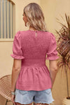 Swiss Dot Smocked Peplum Blouse Blouses - Tophatter Daily Deals