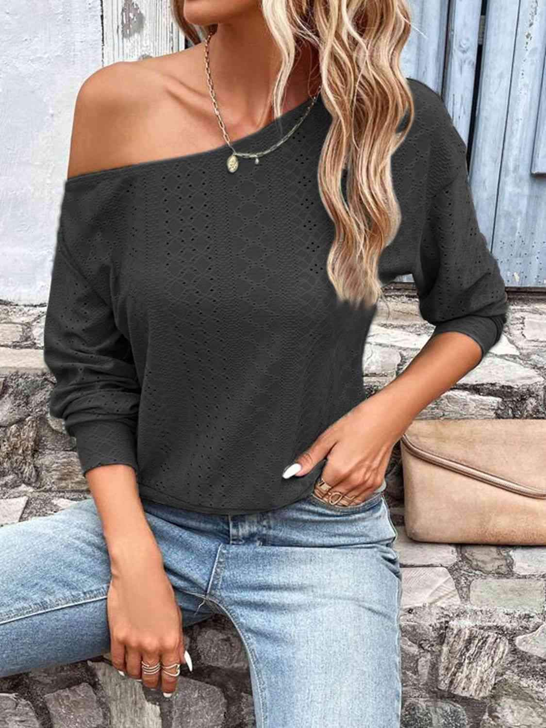 Eyelet Dropped Shoulder Blouse Blouses - Tophatter Daily Deals