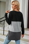 Color Block Round Neck Long Sleeve T-Shirt Women's T-Shirts - Tophatter Daily Deals