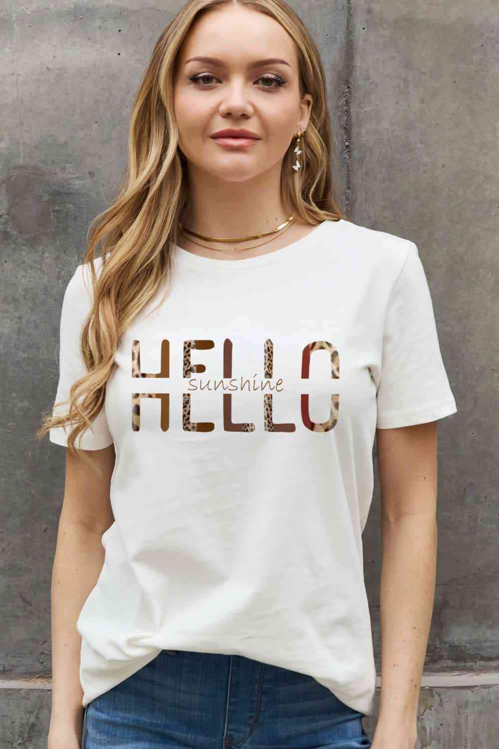 Simply Love Full Size HELLO SUNSHINE Graphic Cotton Tee Bleach Women's T-Shirts - Tophatter Daily Deals