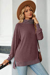 Slit Mock Neck Long Sleeve T-Shirt Magenta Women's T-Shirts - Tophatter Daily Deals