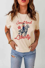 SWEET LAND OF LIBERTY Graphic Short Sleeve Tee Light Apricot Women's T-Shirts - Tophatter Daily Deals