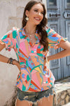 Multicolored Frill Trim V-Neck Flounce Sleeve Blouse Blouses - Tophatter Daily Deals