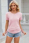 Eyelet Round Neck Short Sleeve T-Shirt Blush Pink Women's T-Shirts - Tophatter Daily Deals