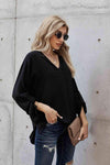 V-Neck Roll-Tab Sleeve Blouse Blouses - Tophatter Daily Deals