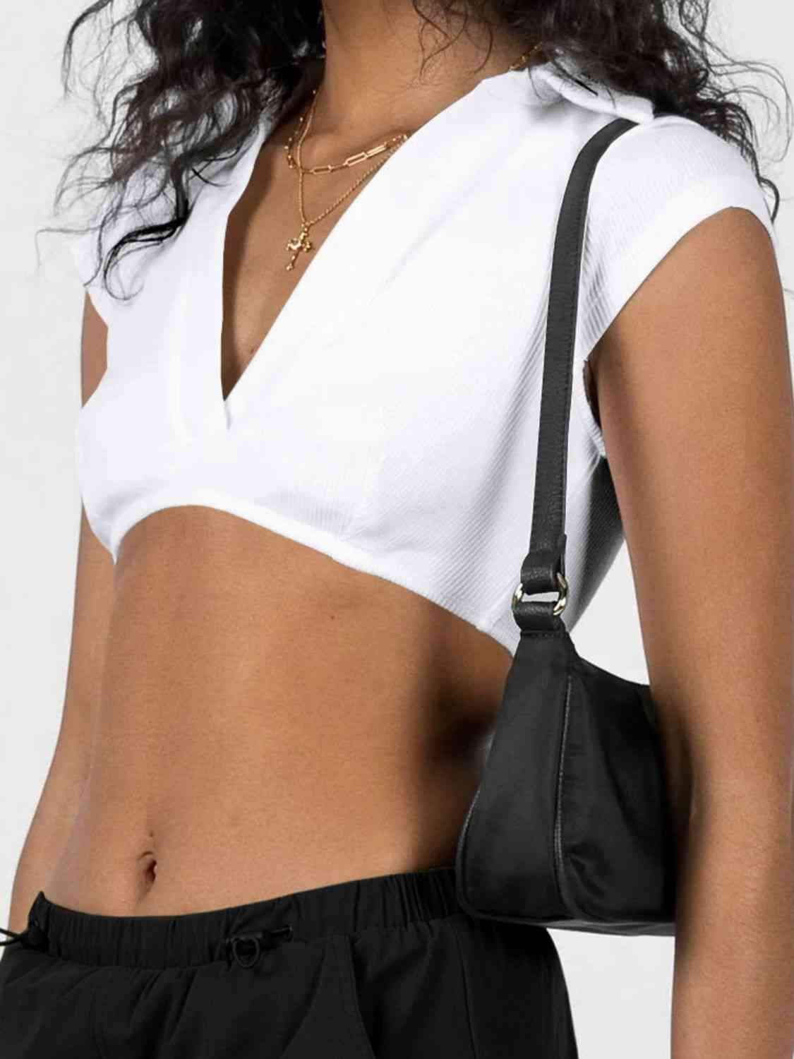 Johnny Collar Cropped Top Blouses - Tophatter Daily Deals