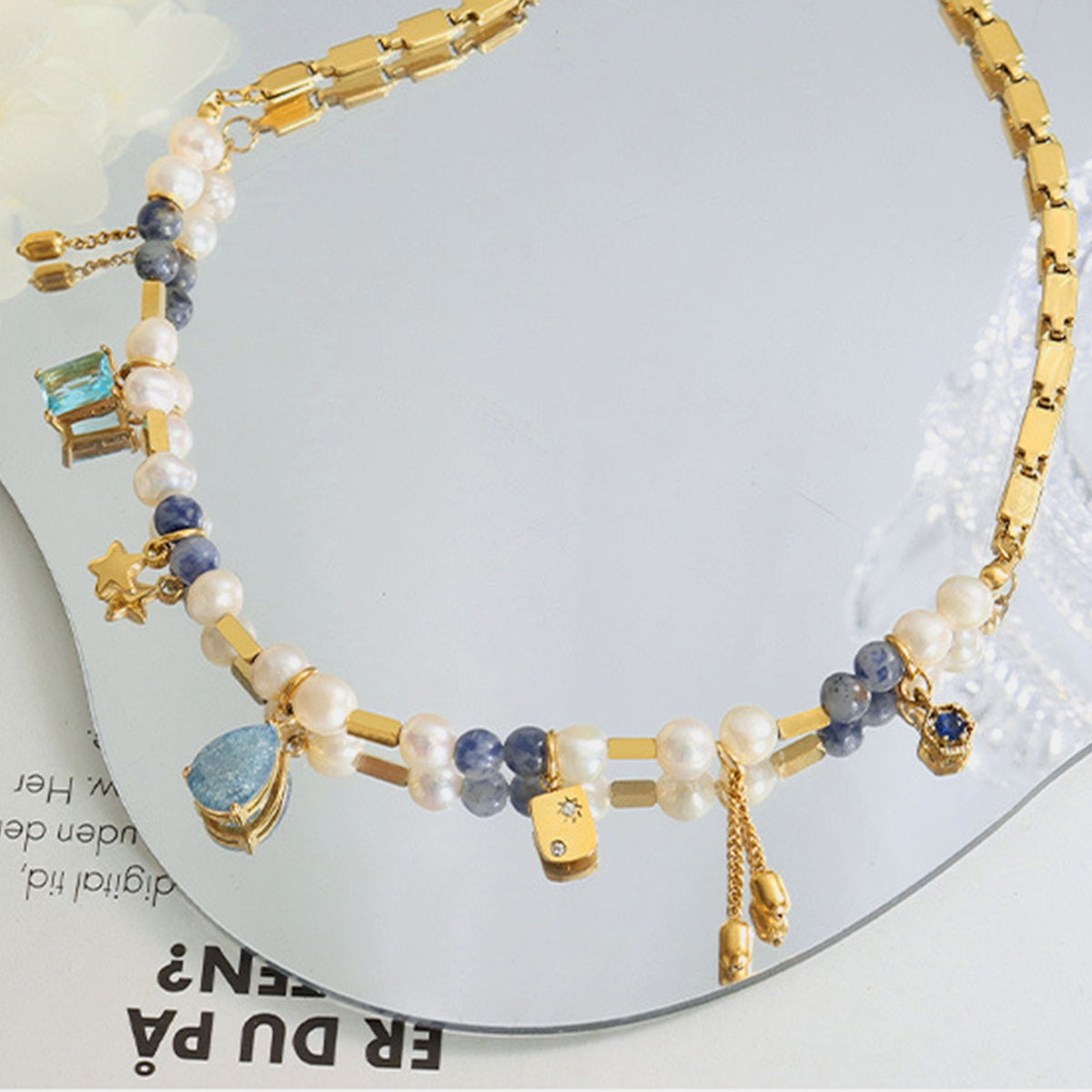 18K Gold-Plated Beaded Charm Necklace Necklaces - Tophatter Daily Deals