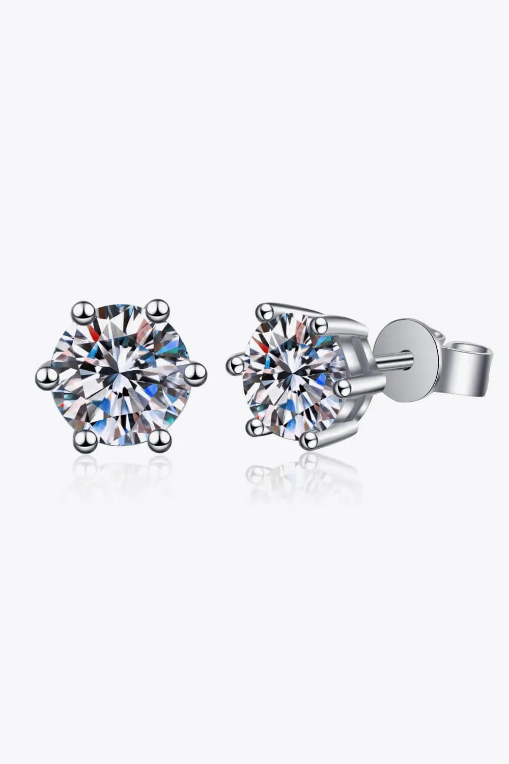 925 Sterling Silver 6-Prong 2 Carat Moissanite Stud Earrings Silver One Size Moissanite - Tophatter Daily Deals