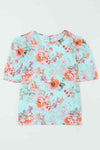 Summer Lover Floral Puff Sleeve Round Neck Blouse Blouses - Tophatter Daily Deals