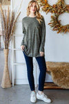 Reborn J Button Side Round Neck Long Sleeve T-Shirt Blouses - Tophatter Daily Deals