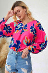 Floral Print V-Neck Lantern Sleeve Blouse Blouses - Tophatter Daily Deals