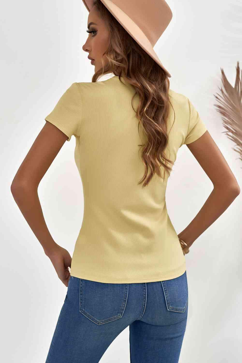 Buttoned Short Sleeve Tee Shirt Women's T-Shirts - Tophatter Daily Deals