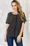 Zenana Oversized Baby Waffle Short Sleeve Top Ash Black Blouses - Tophatter Daily Deals