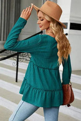 Frill V-Neck Long Sleeve T-Shirt Women's T-Shirts - Tophatter Daily Deals