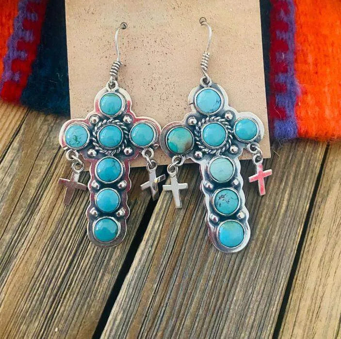 Artificial Turquoise Cross Shape Earrings Earrings - Tophatter Daily Deals