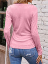 Textured Ruched V-Neck Long Sleeve T-Shirt Women's T-Shirts - Tophatter Daily Deals