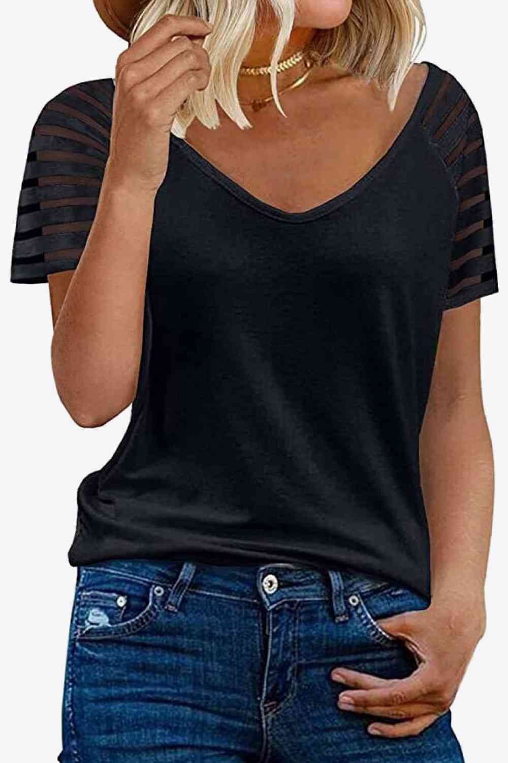 V-Neck Raglan Sleeve Tee Black Women's T-Shirts - Tophatter Daily Deals