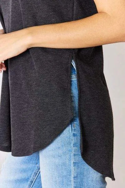 Zenana Waffle Knit Short Sleeve Slit T-Shirt Blouses - Tophatter Daily Deals