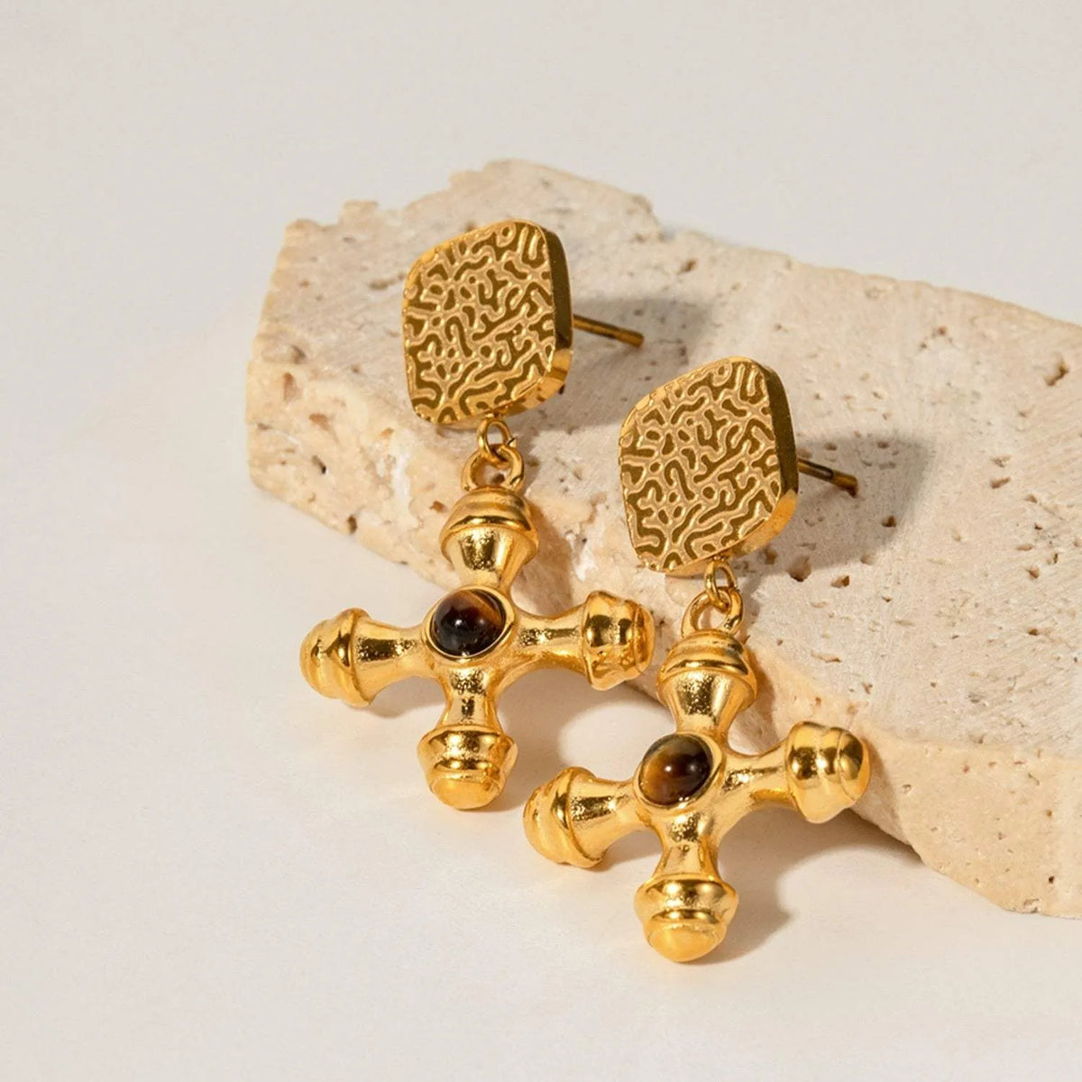 Gold-Plated Stainless Steel Cross Shape Earrings Earrings - Tophatter Daily Deals