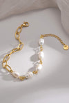 Half Pearl Half Chain Stainless Steel Bracelet Bracelets - Tophatter Daily Deals