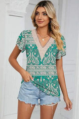 Floral V-Neck Short Sleeve T-Shirt Women's T-Shirts - Tophatter Daily Deals