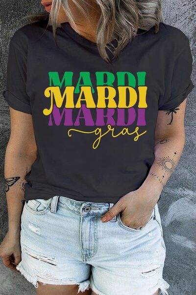 Plus Size MARDI GRAS Round Neck T-Shirt Black Women's T-Shirts - Tophatter Daily Deals