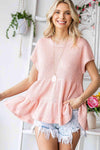 Waffle-Knit Buttoned Ruffle Hem Top Blouses - Tophatter Daily Deals