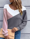 Color Block Round Neck Top Blouses - Tophatter Daily Deals