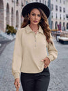 Collared Neck Raglan Sleeve Buttoned Blouse Cream Blouses - Tophatter Daily Deals