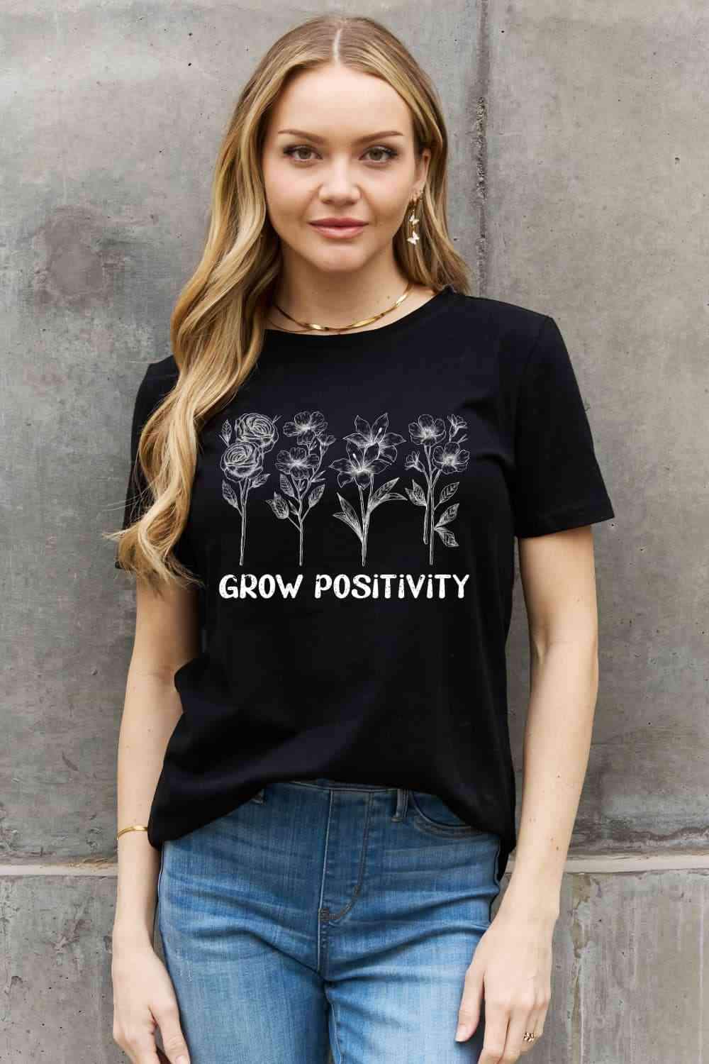 Simply Love GROW POSITIVITY Graphic Cotton Tee Women's T-Shirts - Tophatter Daily Deals